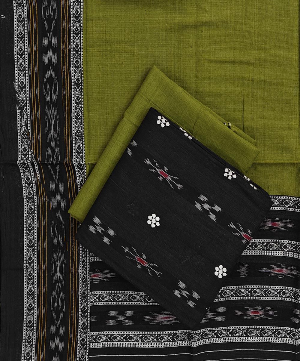 Black Green Sambalpuri Handwoven Ikat Suit Set SFCSUT2312