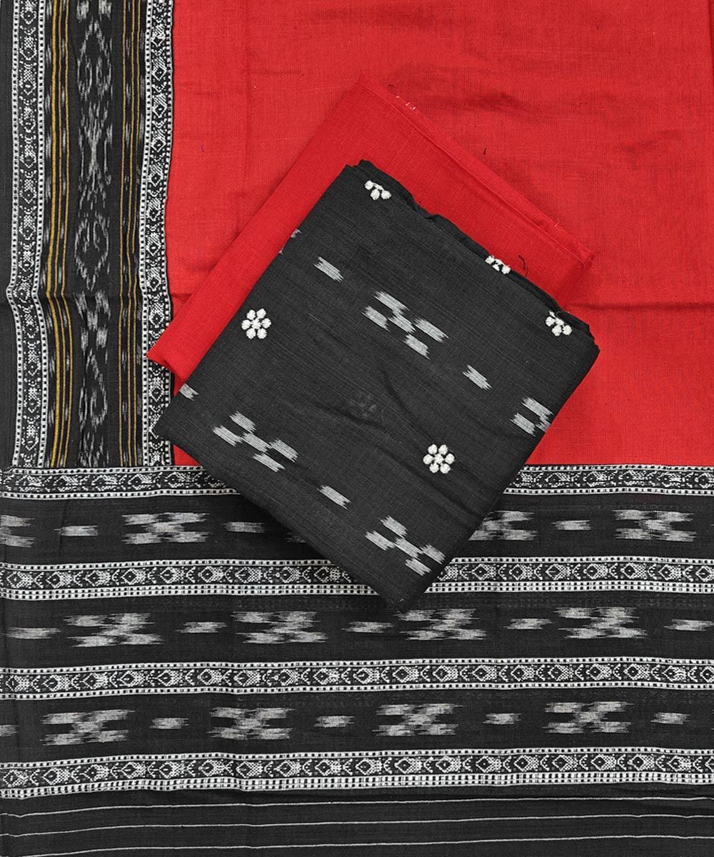Black Red Sambalpuri Handwoven Ikat Suit Set SFCSUT2317