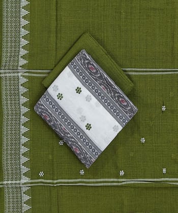White Olive Sambalpuri Handwoven Ikat Suit Set SFCSUT2318
