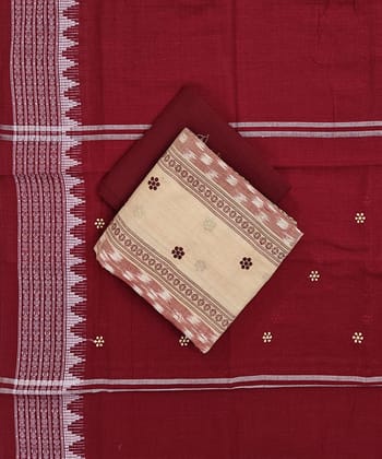 Beige Maroon Sambalpuri Handwoven Double Ikat Suit SFCSUT2320
