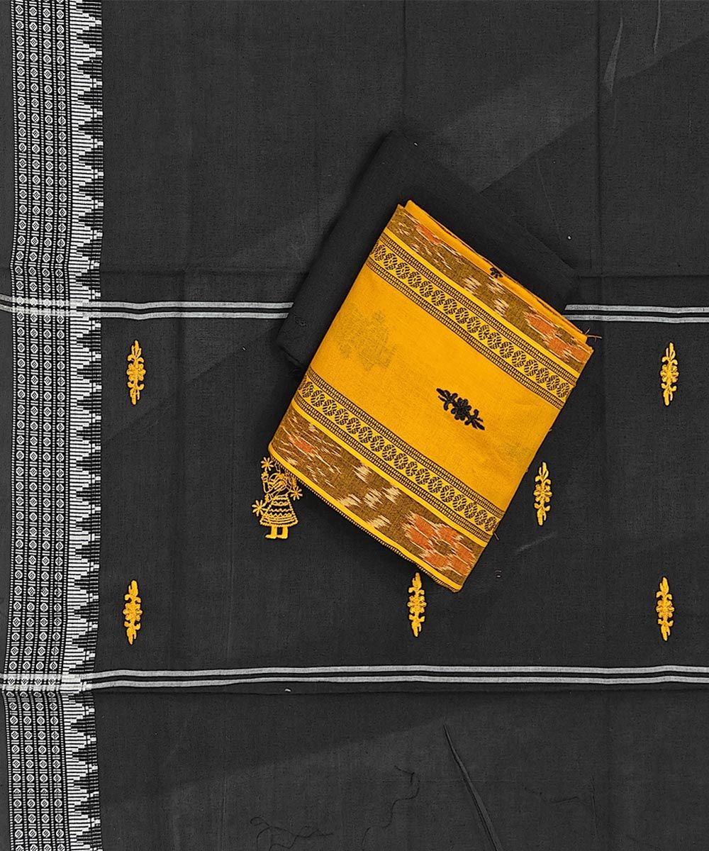 Yellow Black Sambalpuri Handwoven Ikat Suit Set SFCSUT2323