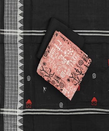 Pink Black Sambalpuri Handwoven Ikat Suit Set SFCSUT2324