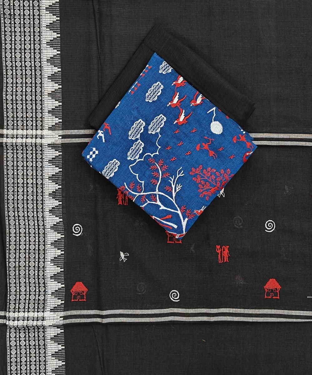 Blue Black Sambalpuri Handwoven Ikat Suit Set SFCSUT2326