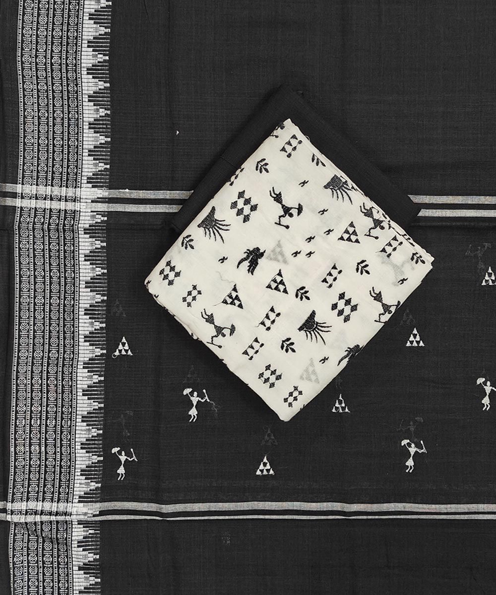 White Black Sambalpuri Handwoven Ikat Suit Set SFCSUT2327