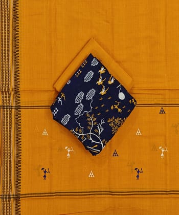 Blue Yellow Sambalpuri Handwoven Ikat Suit Set SFCSUT2331