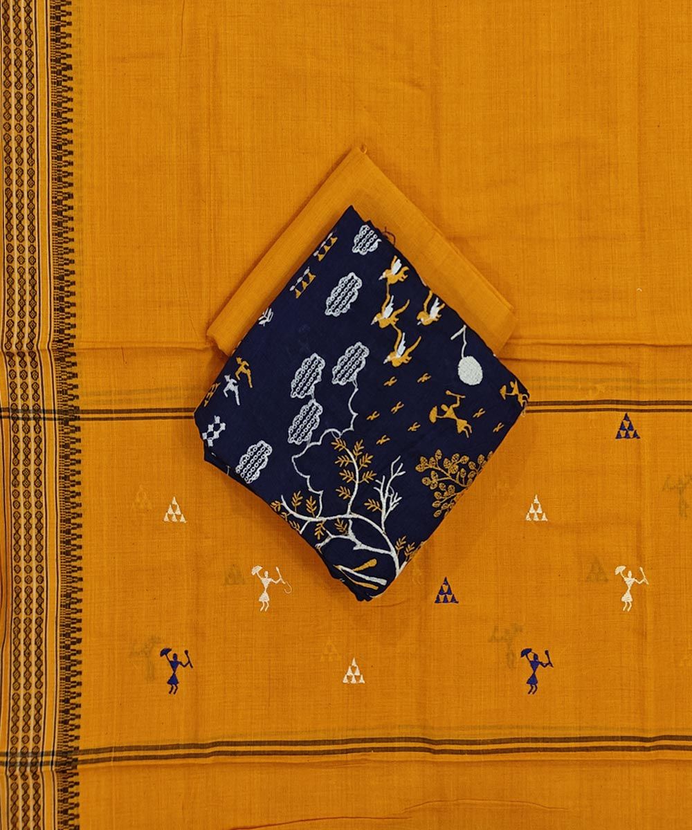 Blue Yellow Sambalpuri Handwoven Ikat Suit Set SFCSUT2331