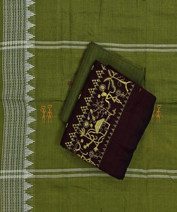 Maroon Green Sambalpuri Handwoven Ikat Suit Set SFCSUT2332