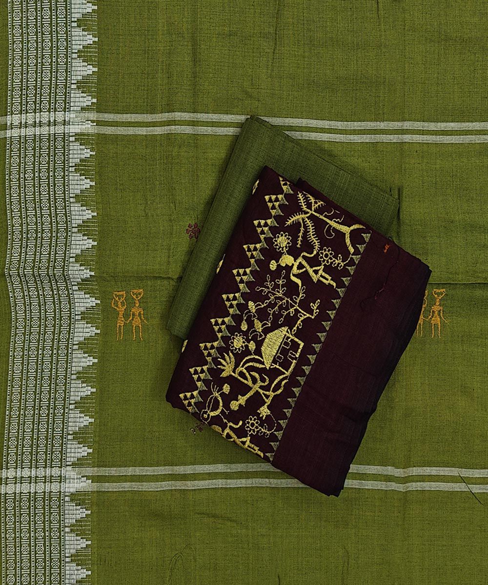 Maroon Green Sambalpuri Handwoven Ikat Suit Set SFCSUT2332