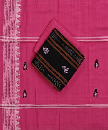 Black Pink Sambalpuri Handwoven Ikat Suit Set SFCSUT2333