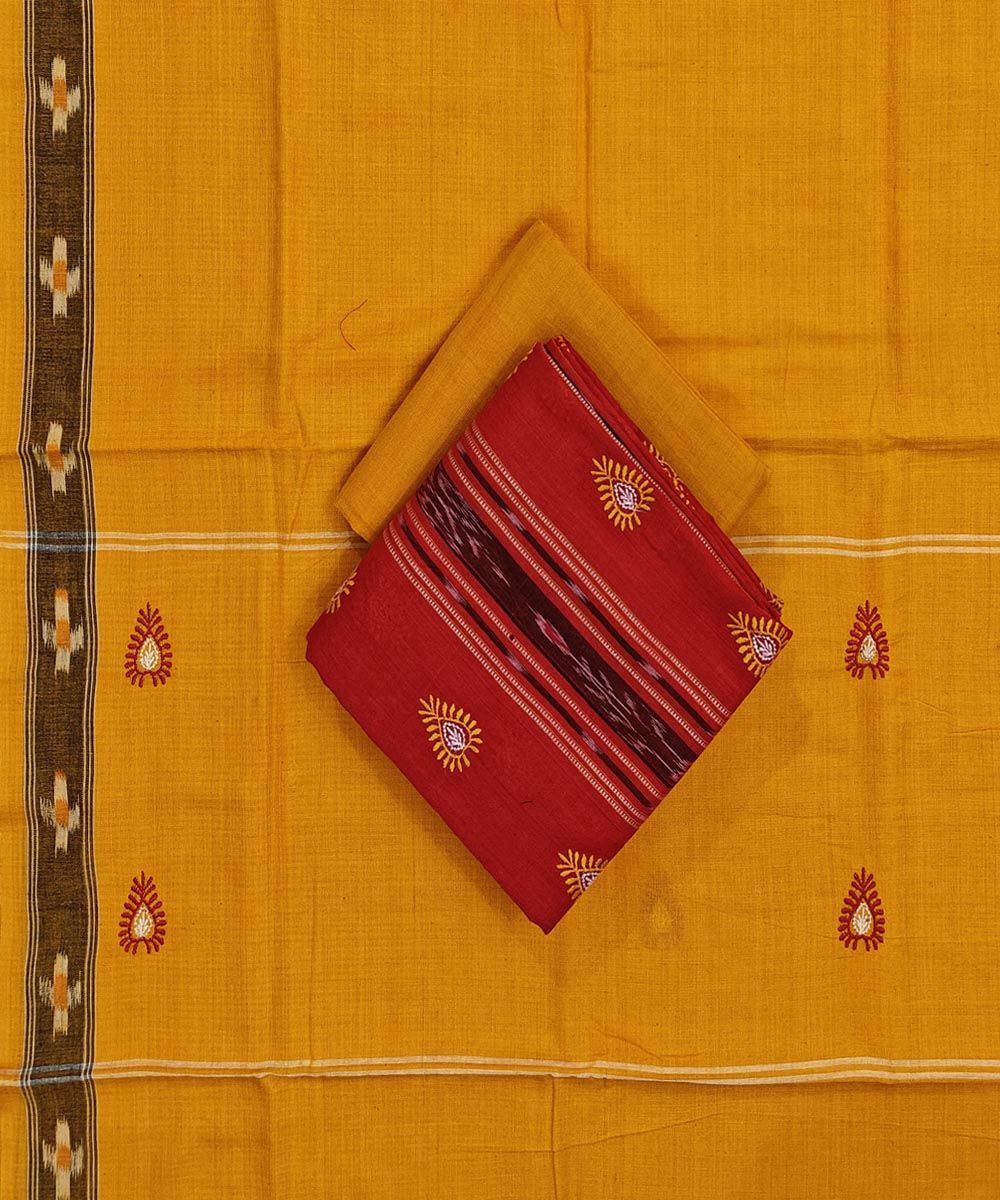 Red Yellow Sambalpuri Handwoven Double Ikat Suit SFCSUT2334