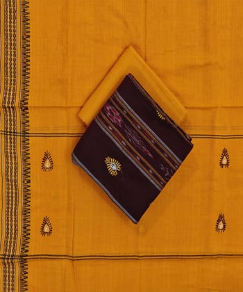 Maroon Yellow Sambalpuri Handwoven Ikat Suit Set SFCSUT2335