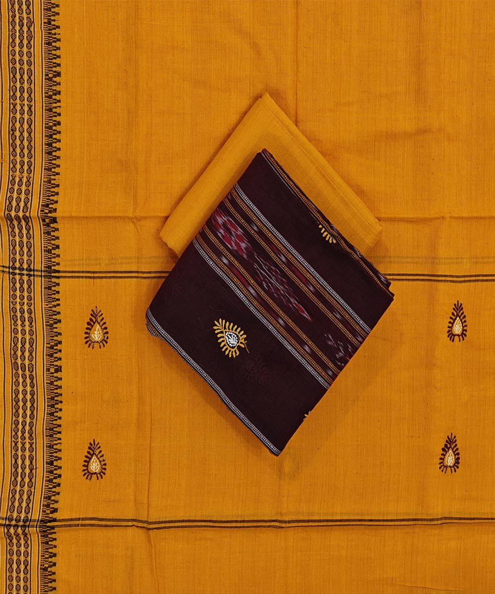 Maroon Yellow Sambalpuri Handwoven Ikat Suit Set SFCSUT2335
