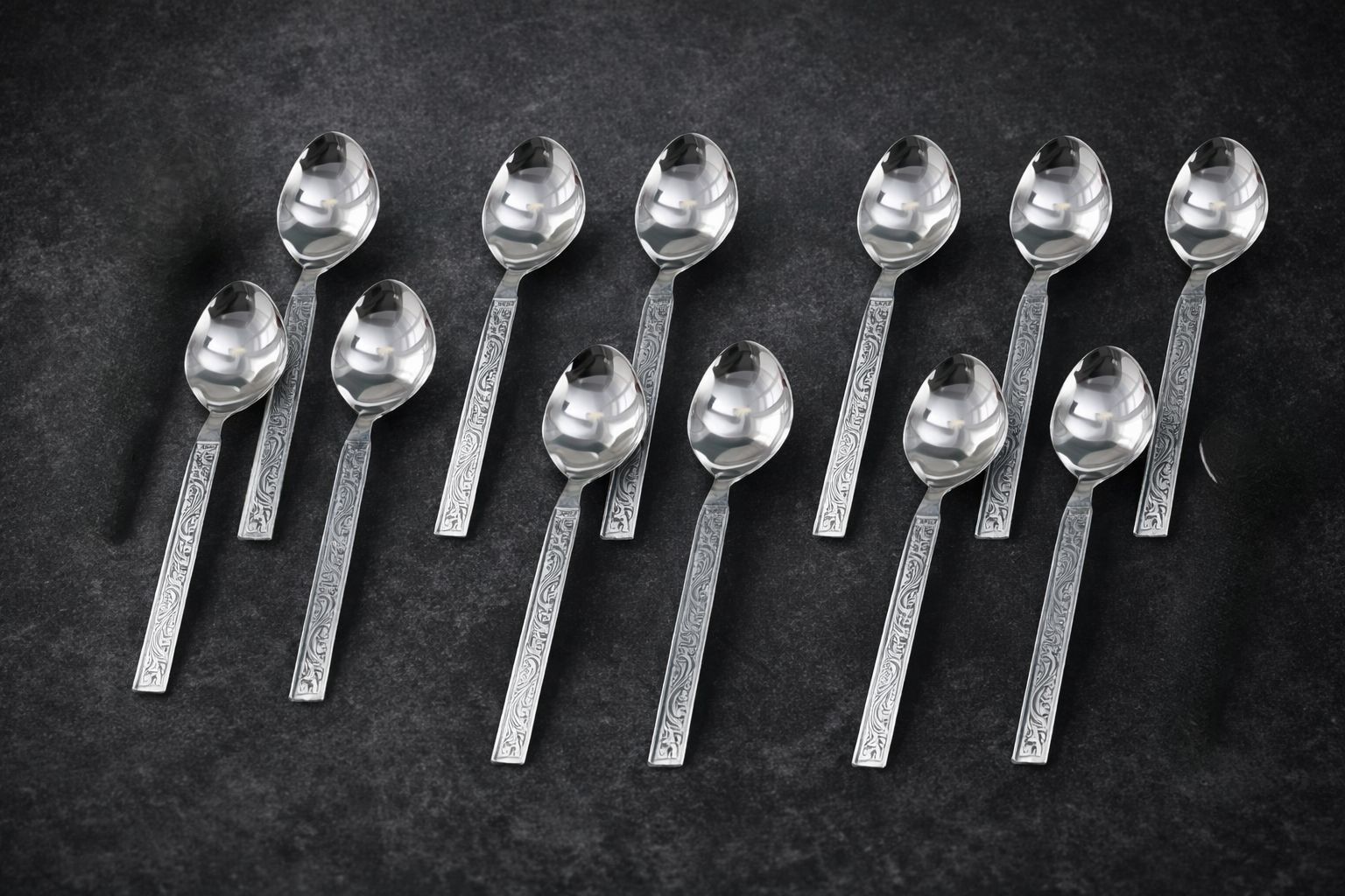 Premium Stainless Steel Designer Spoon Set (Pack of 12) – Mirror Finish, Durable & Rust Resistant