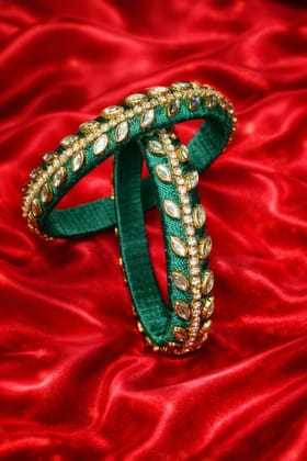 Green Thread Kundan Stone Embellished Bangles Set