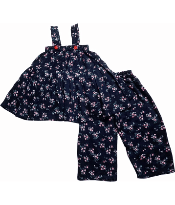 harshvardhanmart.com Pack of 1 Girls 100% Cotton Top With Palazzo ( Navy Blue )