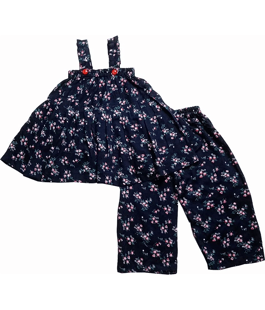 harshvardhanmart.com Pack of 1 Girls 100% Cotton Top With Palazzo ( Navy Blue )