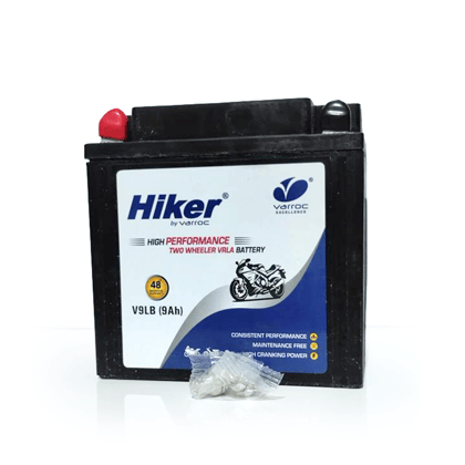 Hiker by Varroc V9LB 12V 9Ah VRLA Bike Battery | Maintenance-free Sealed Lead Acid | >200 CA High Cranking Power | 3.23 Kg | 13.5 x 7 x 13 cm | For Motorcycles & Scooters | OEM Replacement