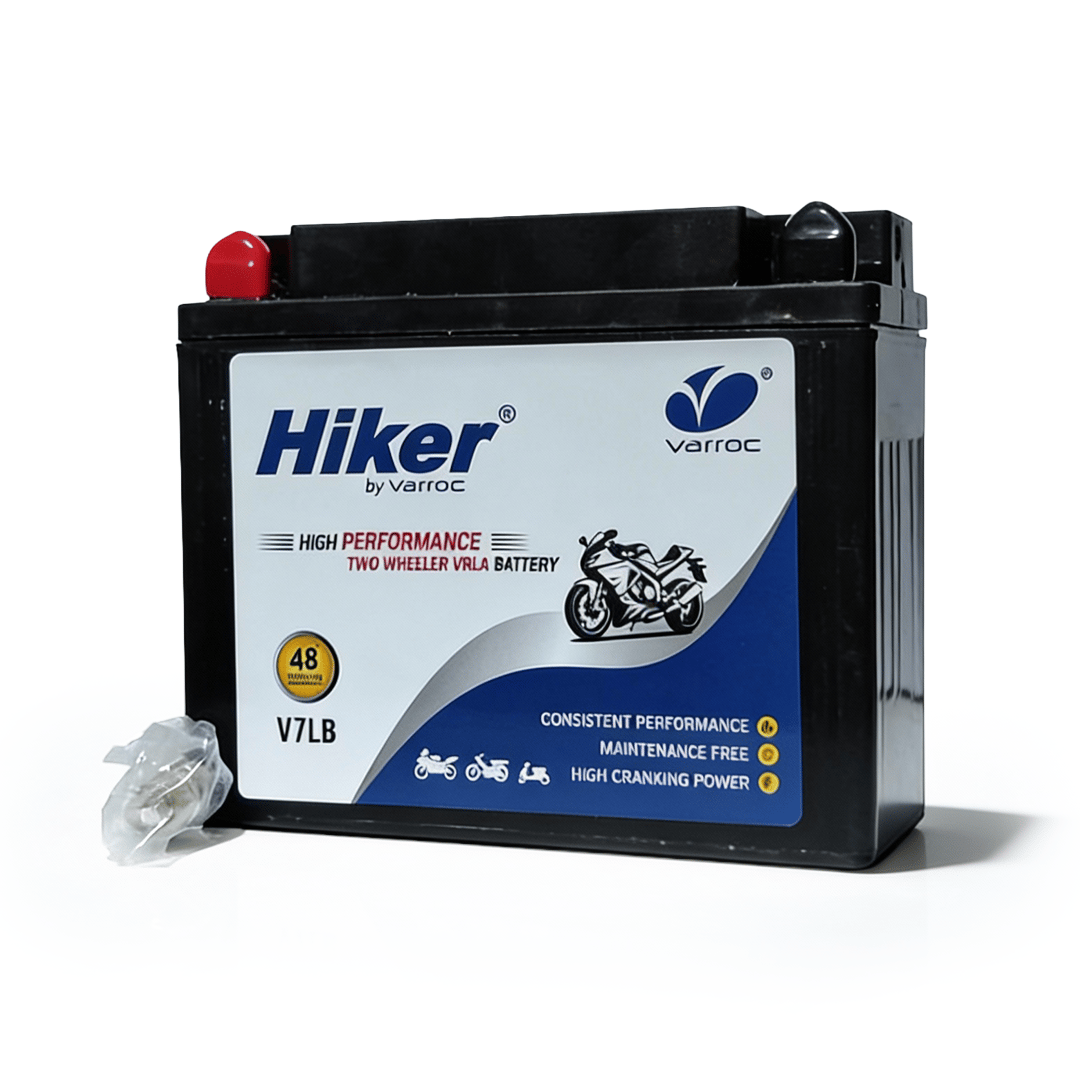 Hiker by Varroc V7LB 12V 7Ah VRLA Bike Battery | Maintenance-free Sealed Lead Acid | >180 CA High Cranking Power | 2.63 Kg | 14.5 x 5.2 x 12.5 cm | For Motorcycles & Scooters | OEM Replacement