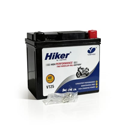 Hiker by Varroc VTZ5 12V 4Ah VRLA Bike Battery | Maintenance-free Sealed Lead Acid | ≥130 CA High Cranking Power | 1.9 Kg | 10.5 x 6.5 x 10 cm | For Motorcycles & Scooters | OEM Replacement