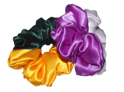 Satin Hair Scrunchies Set - Yellow, Green, Purple & White Satin Hair Scrunchies Set - Yellow, Green, Purple & White