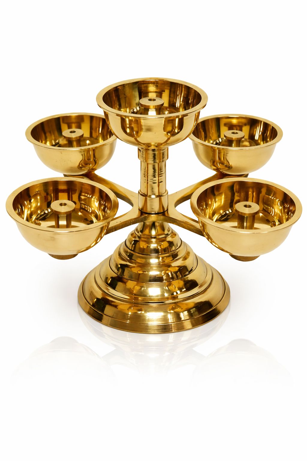 Gold Pure Brass Panchadeep Bhadradeepam Diya, 5-Faced Traditional Oil Lamp For Pooja