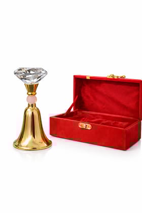Silver & Gold Decorative Diamond Crystal Bell Set With Brass Stand, Gold And Silver Plated Serving Plates