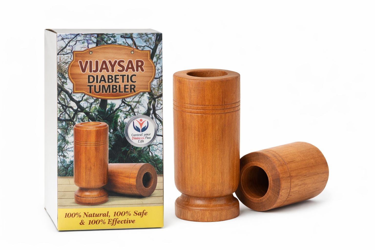 Brown Vijaysar Natural Wooden Glass Tumbler For Diabetes Management, Herbal Detox Cup, Ayurvedic Traditional Wood Drinking Cup, 100Ml