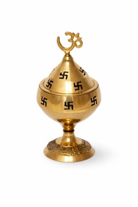 Gold Om And Swastik Symbol Decorative Akhand Brass Diyas - Auspicious Designer Diyas For Puja Room, Home, Office, Temple Decor (Om And Swastik Diya (Pack Of 1))