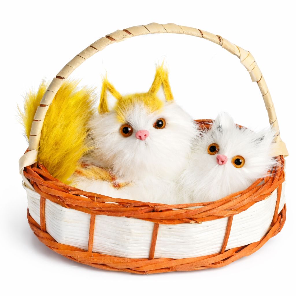 White Cat Soft Toys - Cat In Basket Mini Kitten Doll With Realistic Meow Sounds - Touch-Activated Cat Toy Doll Decor For Office Desk, Handheld Gift For Kids, Boys, Girls & Girlfriend