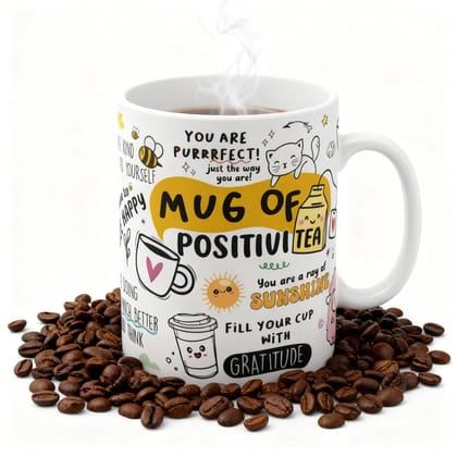 Mug of Positivity Printed Mug | Motivational Gift for Men, Women, Boss or Coworker | Positive Quote Coffee Mug | 330ml Ceramic Cup | Pack of 1