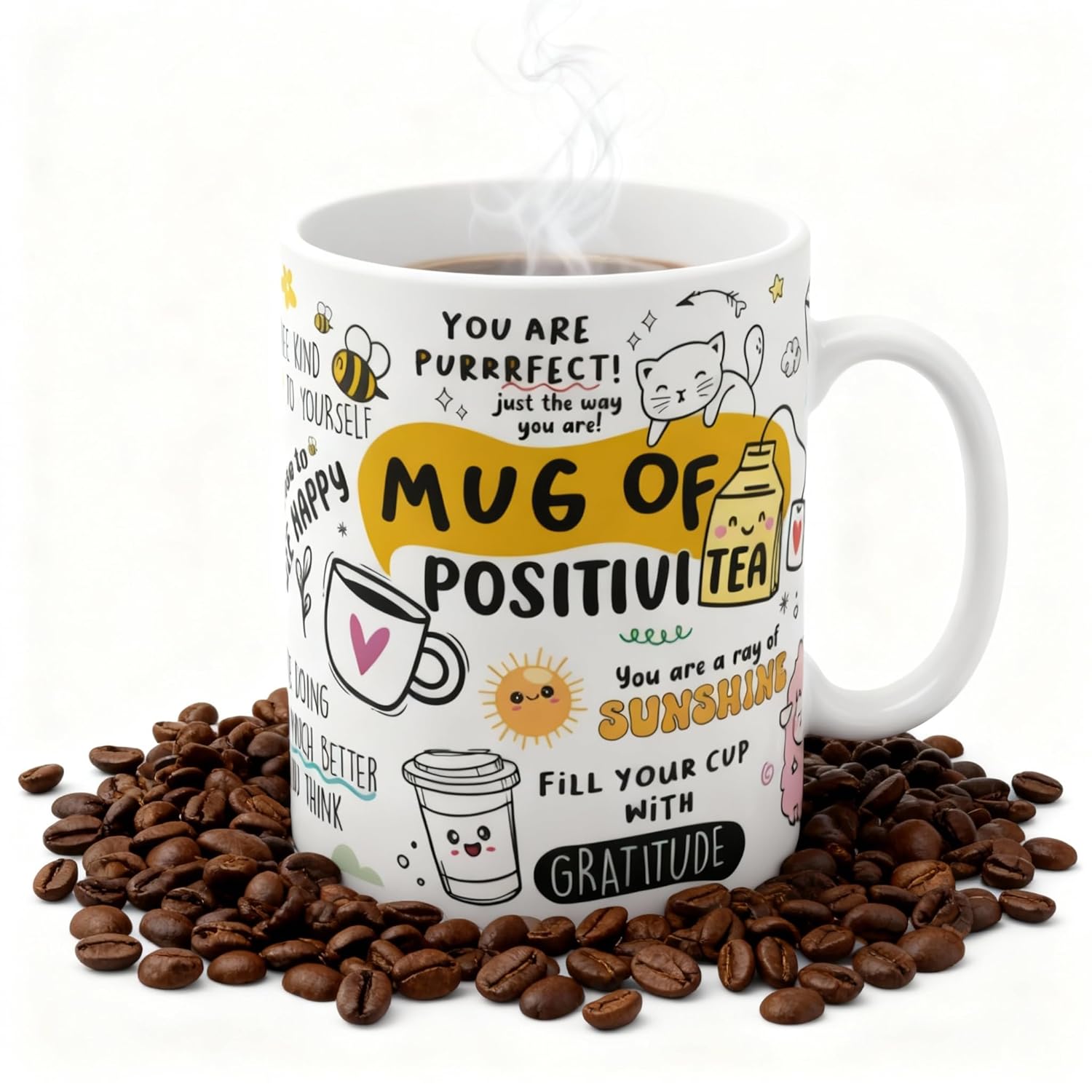 Mug of Positivity Printed Mug | Motivational Gift for Men, Women, Boss or Coworker | Positive Quote Coffee Mug | 330ml Ceramic Cup | Pack of 1