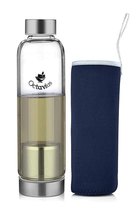 Octavius | Borosilicate Glass Bottle | Green Tea Bottle with Infuser - 520 Ml | Glass Infuser Water Bottle | Fruit Infuser Water Bottle | Tea Filter Strainer (520 ML)