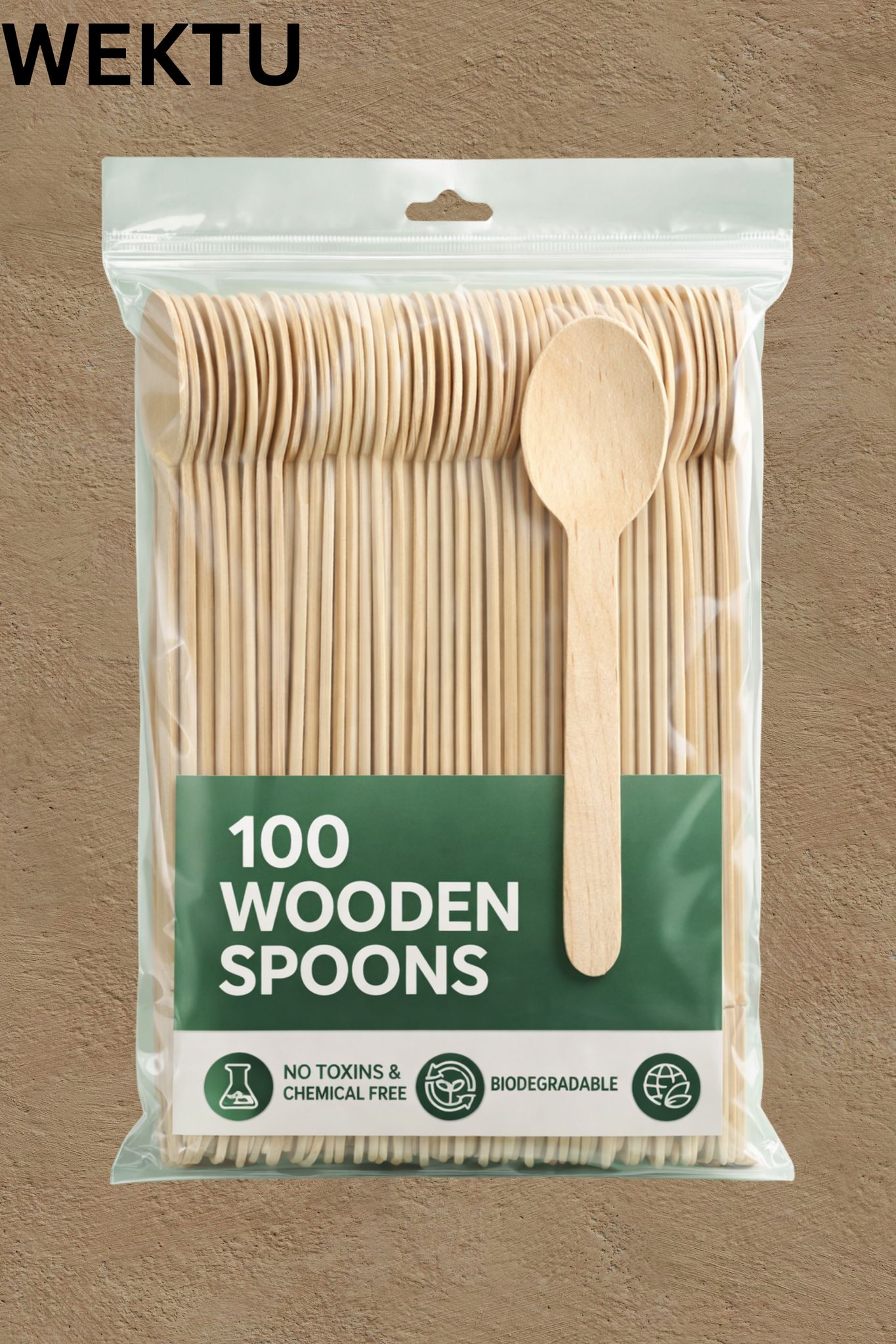 "WEKTU Premium 14cm Wooden Spoons | 100% Natural & Biodegradable | Eco-Friendly Disposable Cutlery | Food Safe, Chemical Free & Sustainable (Pack of 100)"