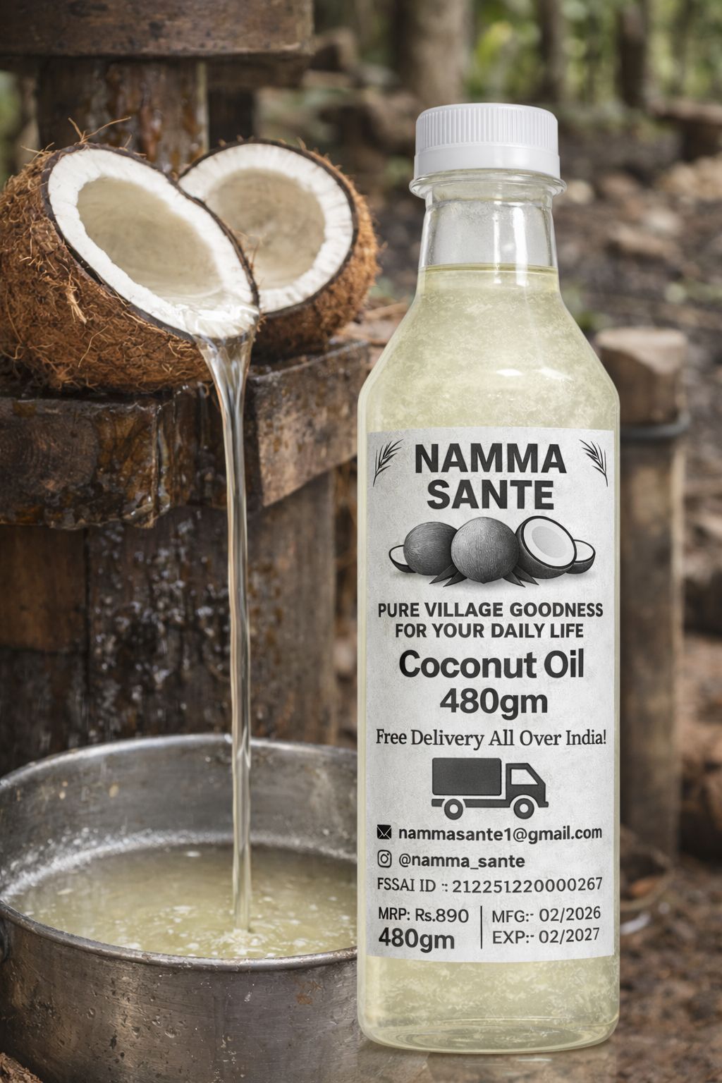 Coconut Oil, Nariyal Tel, Copra Oil, Virgin Coconut Oil, Cold Pressed Coconut Oil 480gm