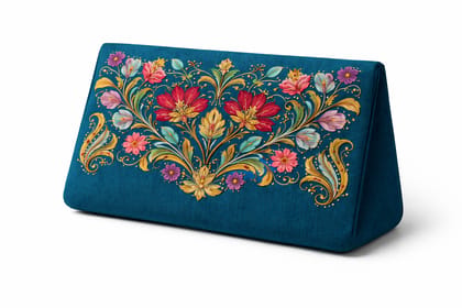 Teal Floral Embroidered Decorative Pouch