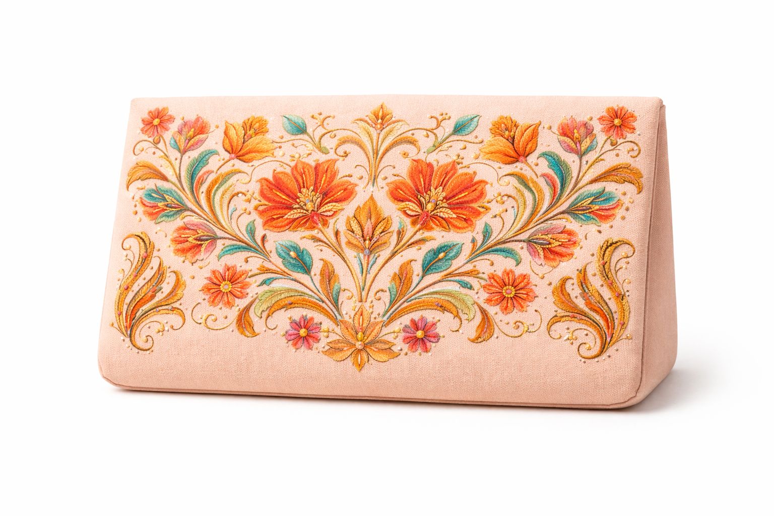 Floral Embroidered Peach Clutch Bag