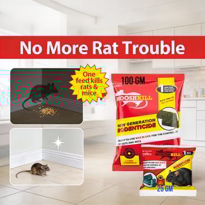 Powerful Rodent Control Cake | Kill in One Feed Formula | Effective for Home, Shop & Warehouse Use Fast-Acting Poison for Rats & Mice | 100GMx1+25GMx1