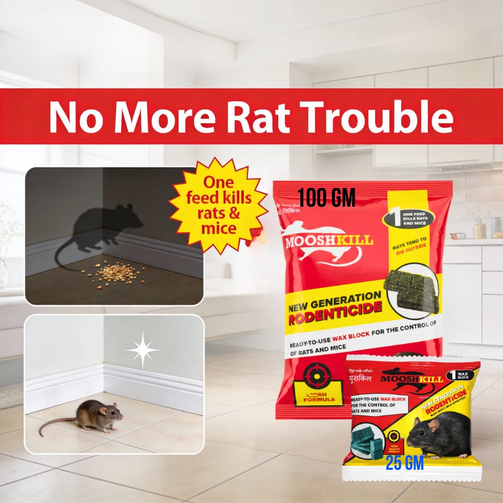 Powerful Rodent Control Cake | Kill in One Feed Formula | Effective for Home, Shop & Warehouse Use Fast-Acting Poison for Rats & Mice | 100GMx1+25GMx1