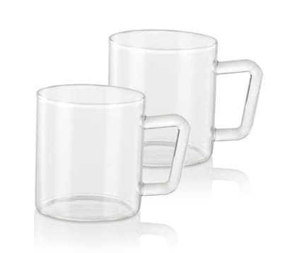 Borosil 305 ml 2pc Vision Classic Delite Tea and Coffee Mug Set | Made in India Borosillicate Glass, Microwave Safe, Scratch Resistance, Lightweight | Cup Set for Chai, Green Tea, Milk | Transparent