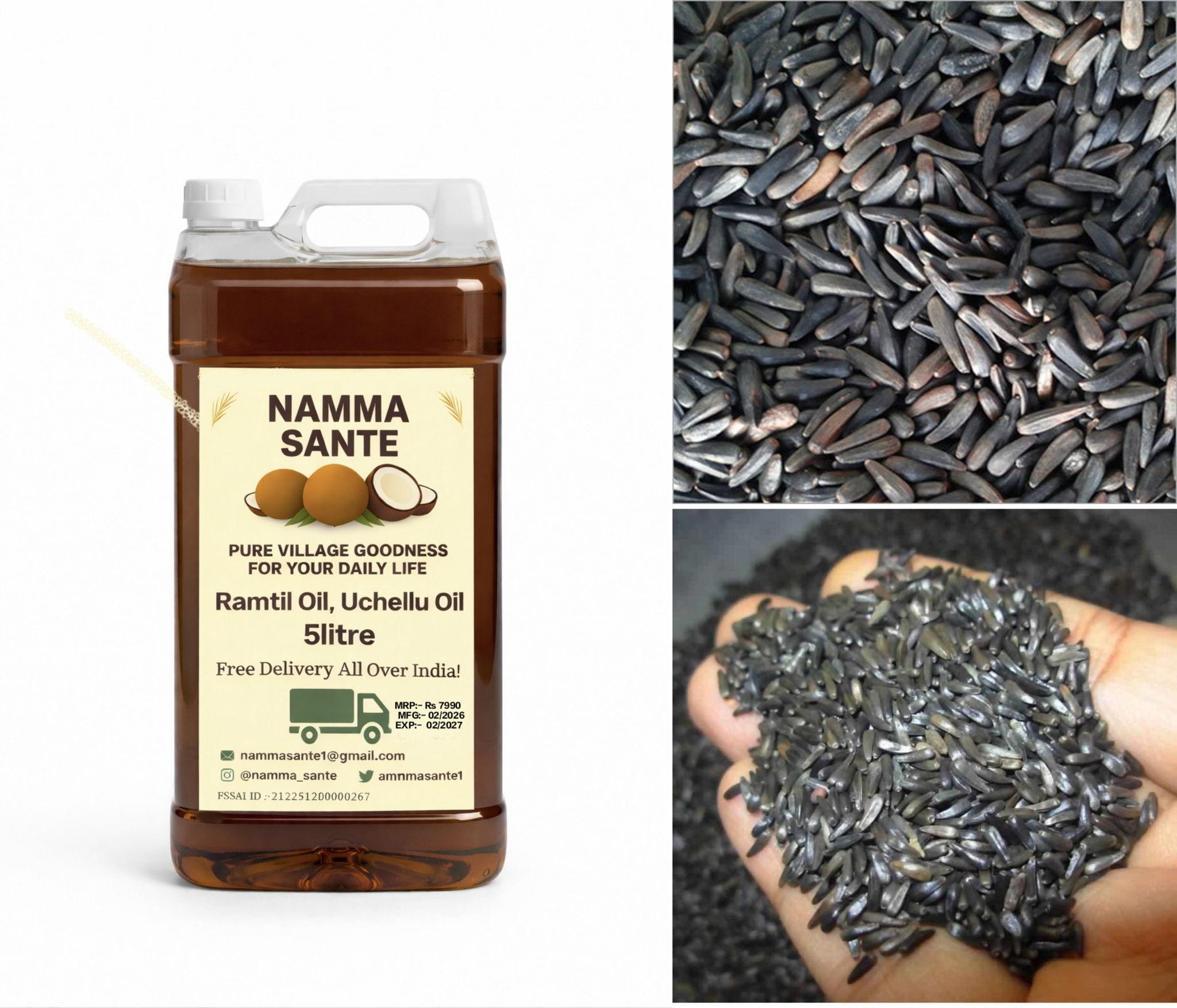 Ramtil Oil, Uchellu Oil, Niger Seed Oil, Ramtil Tel, Kalatil Oil 5litre 