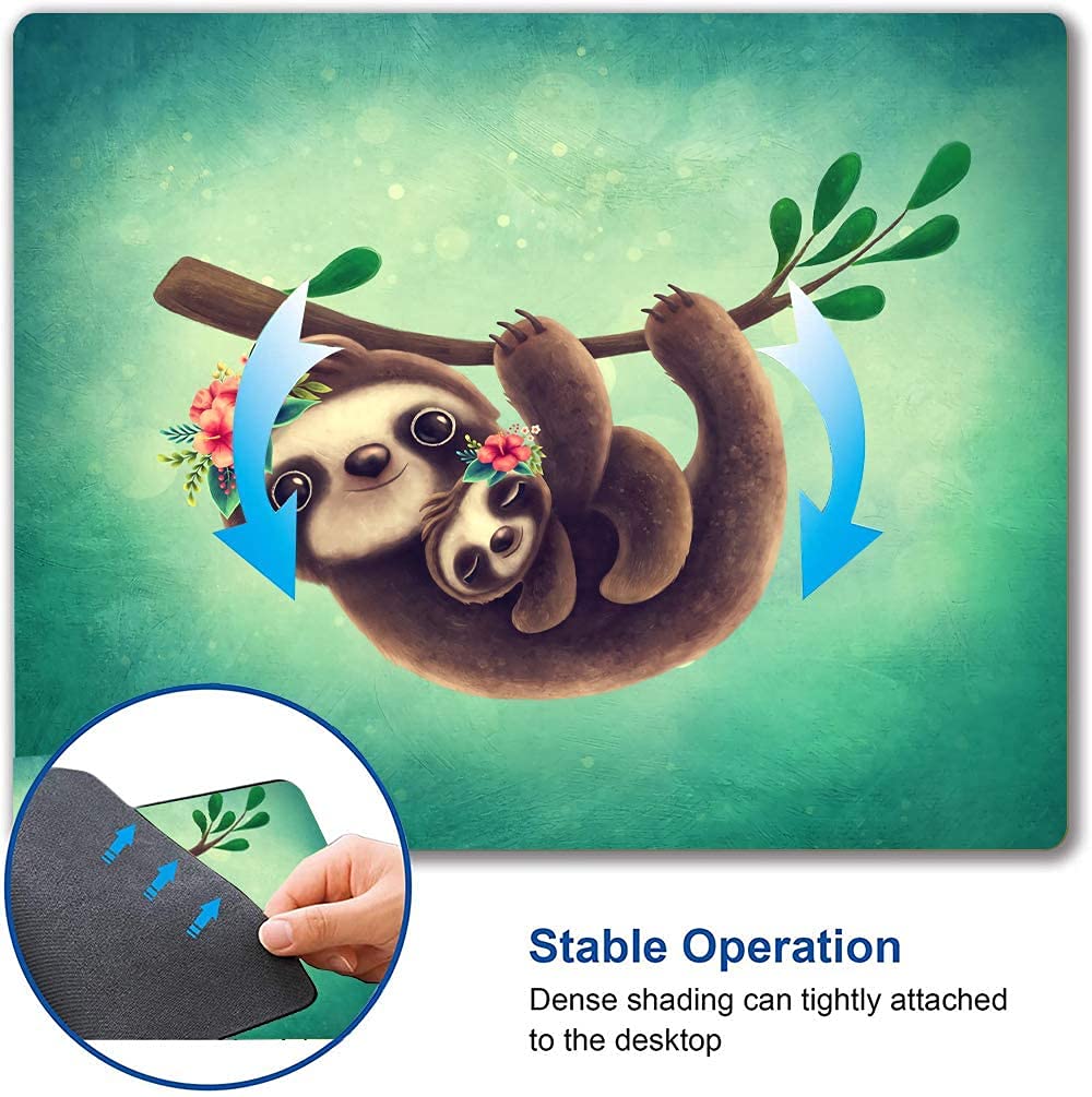 Cute Graphical Gaming Mouse pad, Printed Colorful Art Square Washable, Non Slip Rubber Base for Office Home Laptop Desktop (Cute Sloth Mom)