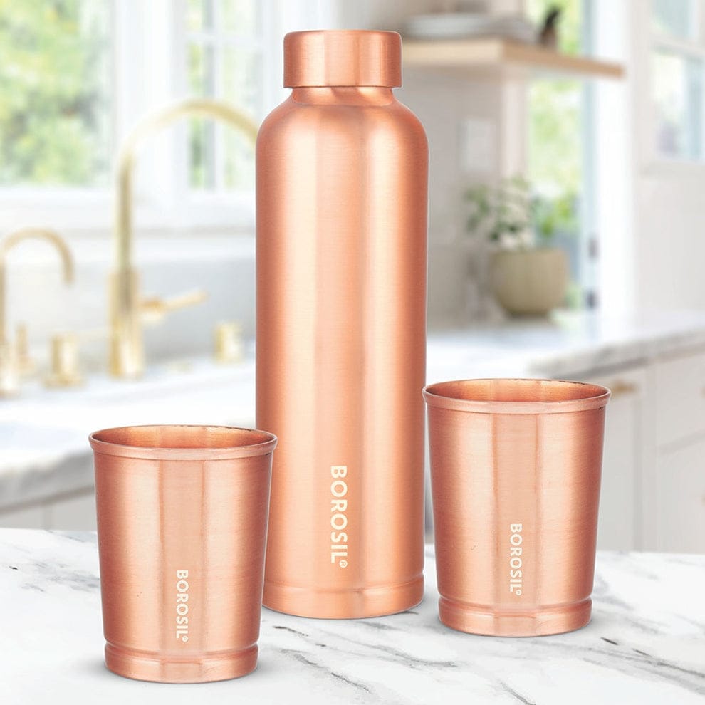 Borosil Eco Copper Bottle & Glass Set