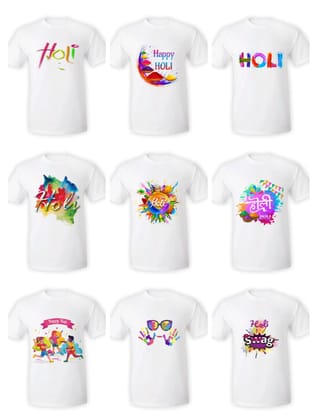 Holi Tshirt Regular fit Half Sleeve Round Neck Random Print T-Shirt (Pack Of 10 Pcs) Holi Tshirt Regular fit Half Sleeve Round Neck Random Print T-Shirt (Pack Of 10 Pcs)