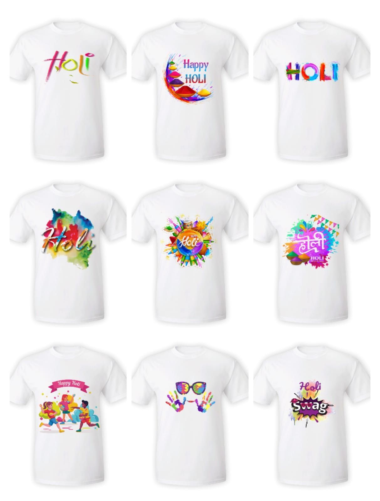Holi Tshirt Regular fit Half Sleeve Round Neck Random Print T-Shirt (Pack Of 10 Pcs)