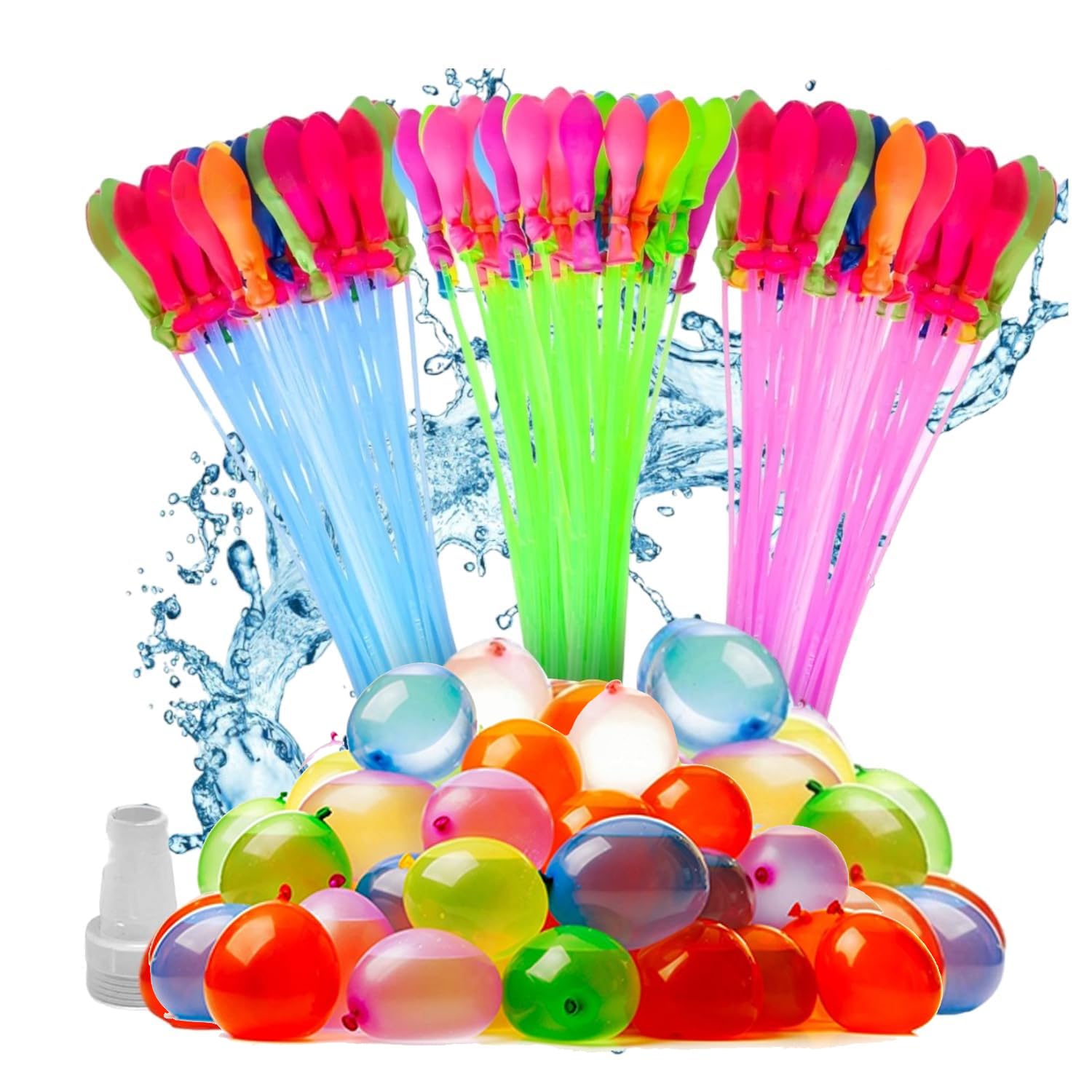 Magic Water Balloons (111 Pcs) - Quick Fill & Self Sealing Holi Water Balloons | Automatic Tie in 60 Seconds | Multi-Color Festival Bunch with Tap Connector