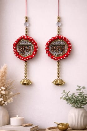 Traditional Shubh Labh Hanging Wall Décor with Bells Traditional Shubh Labh Hanging Wall Décor with Bells