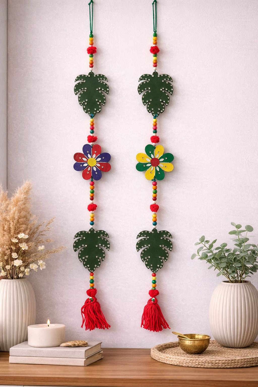 Tropical Leaf & Floral Beaded Hanging Wall Décor Set