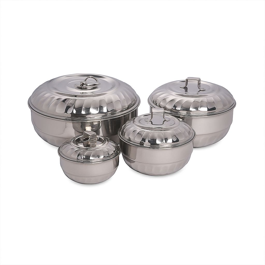 Trishav Stainless Steel Storage Containers Set of 4 (150ml, 350ml, 600ml, 1000ml) – Round Flower Design