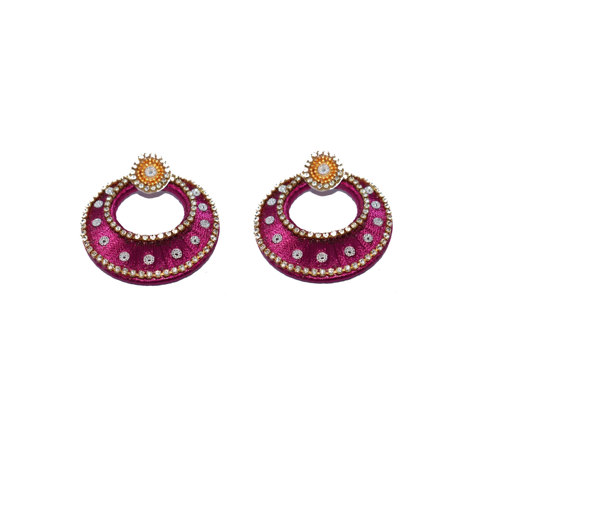 Magenta Thread Embellished Gold Plated Stud Earrings