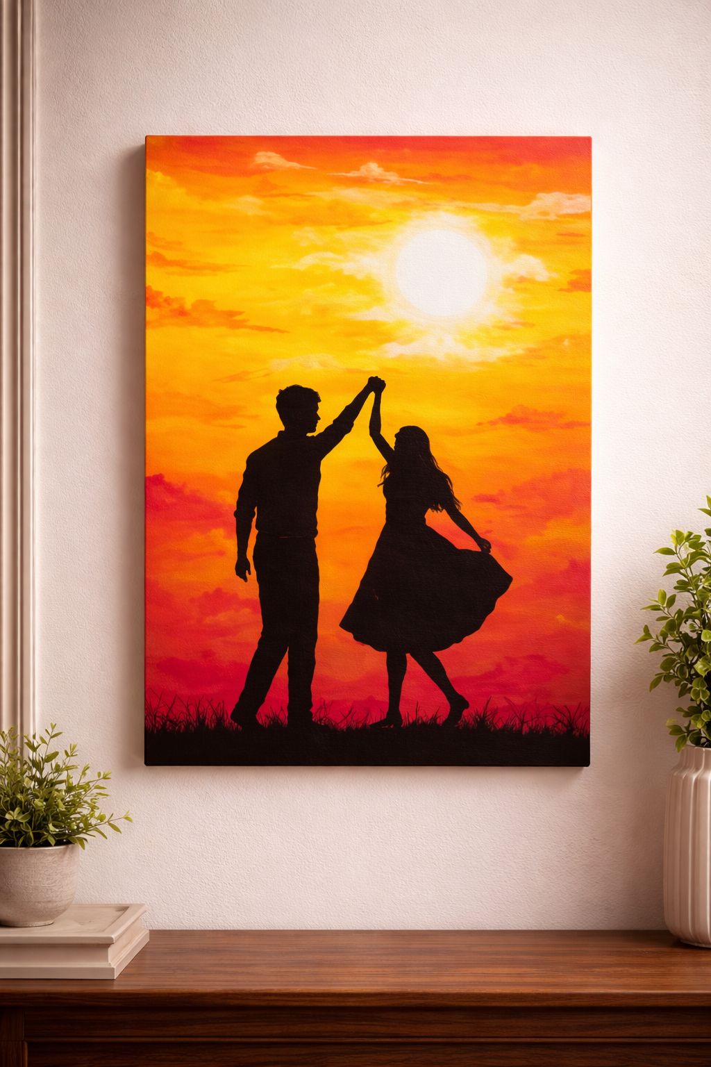 Couple Dancing Sunset Love Painting Canvas Art